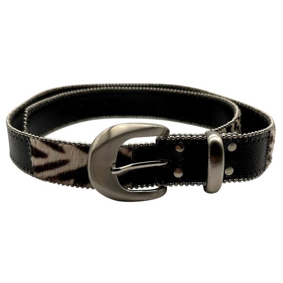 Vintage Elite USA Leather Belt Mixed Media Calf Hair Studded Western Size 32 main image 5